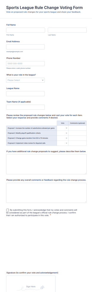 Sports League Rule Change Voting Form Template