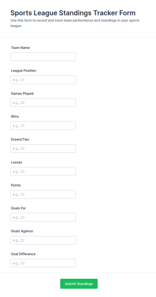 Sports League Standings Tracker Form Template