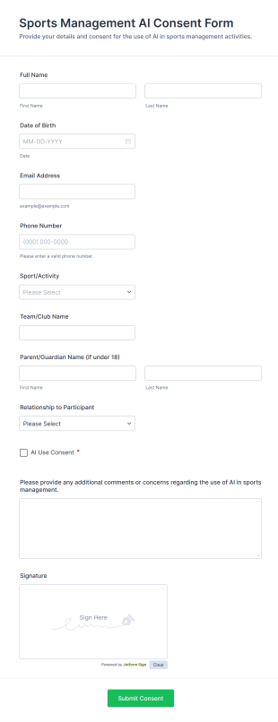 Sports Management AI Consent Form Template