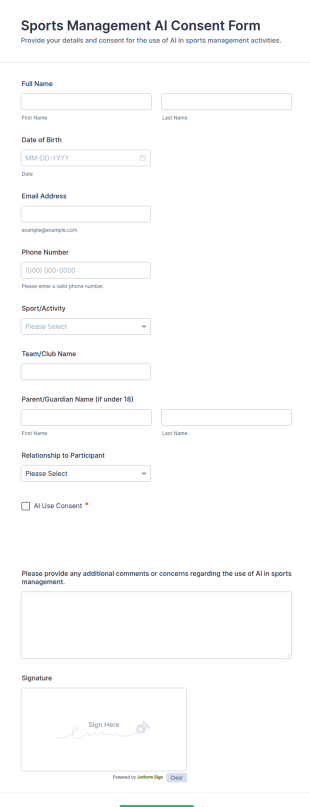 Sports Management AI Consent Form Template