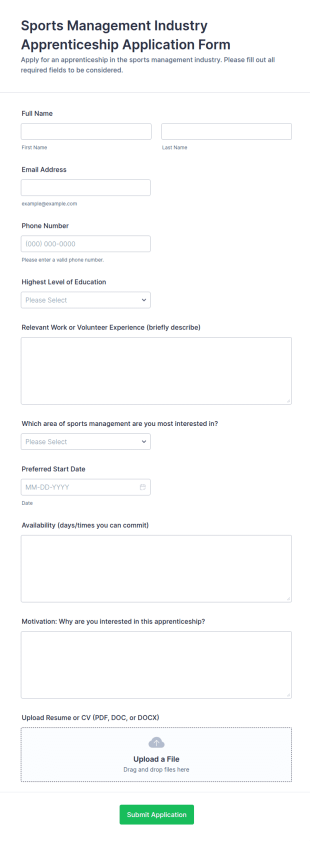 Sports Management Apprenticeship Application Form Template
