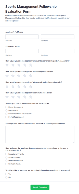 Sports Management Fellowship Evaluation Form Template