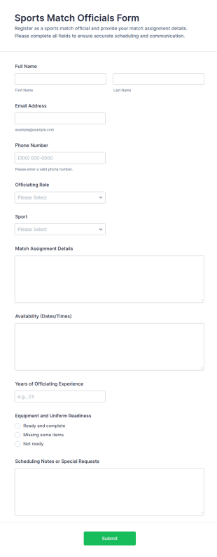 Sports Match Officials Form Template