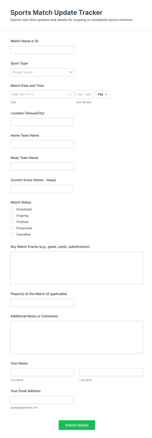 Sports Match Update Tracker Form Template