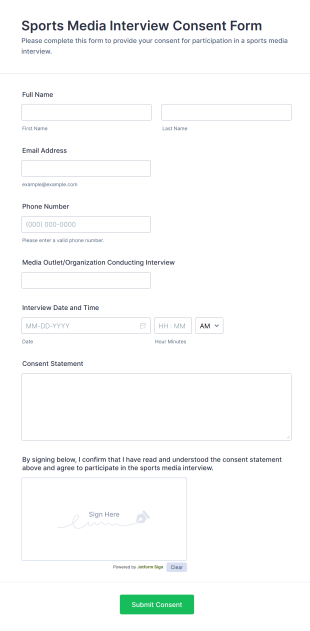 Sports Media Interview Consent Form Template