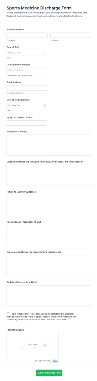 Sports Medicine Discharge Form Template