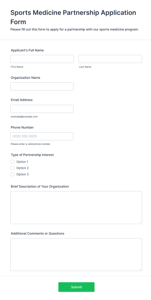 Sports Medicine Partnership Application Form Form Template