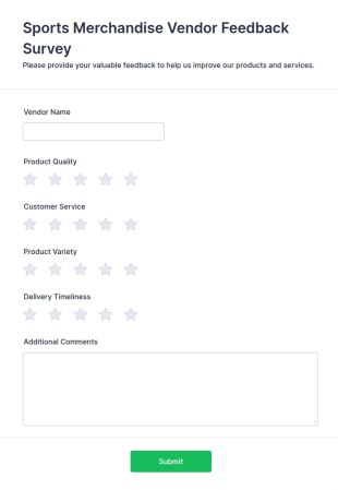 Sports Merchandise Vendor Feedback Survey Form Template
