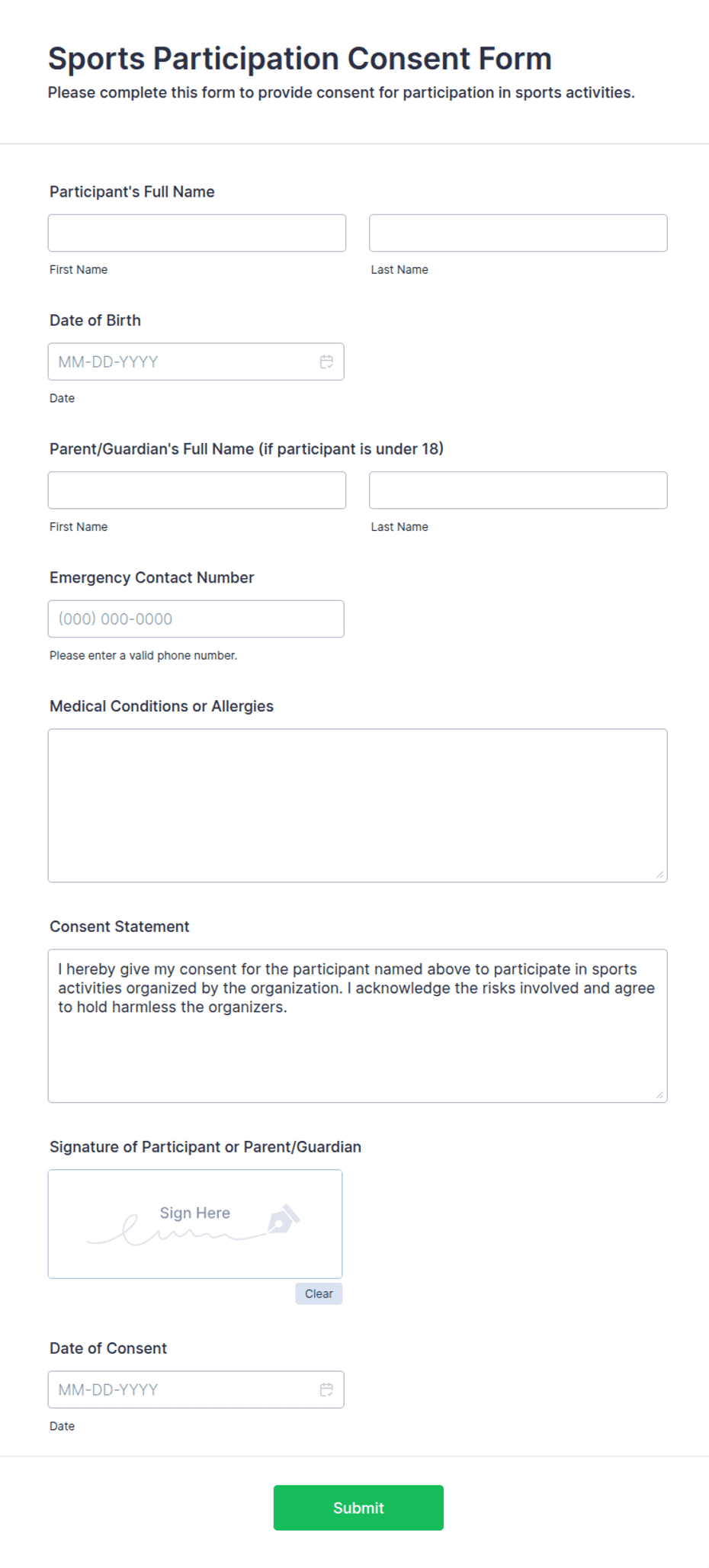 Mets Performance Consent Form.pdf Sports Participation Consent Form Template | Jotform