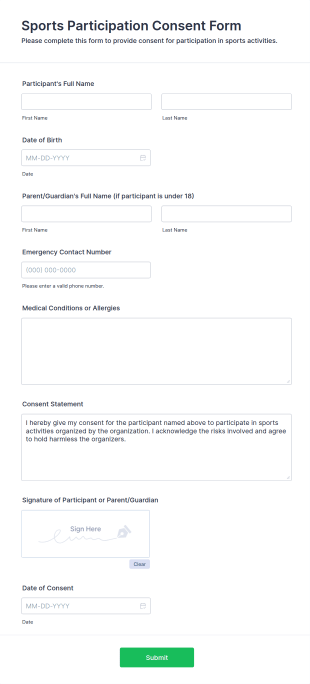 Sports Participation Consent Form Template
