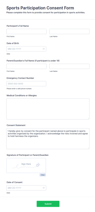 Sports Participation Consent Form Template