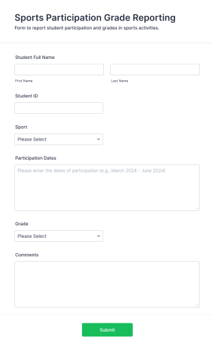 Sports Participation Grade Reporting Form Form Template