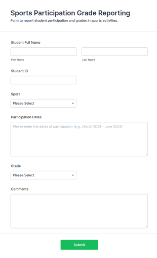 Sports Participation Grade Reporting Form Template