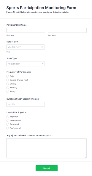 Sports Participation Monitoring Form Template