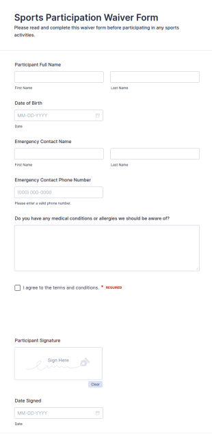 Sports Participation Waiver Form Template
