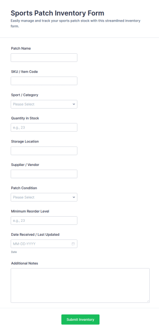 Sports Patch Inventory Form Template