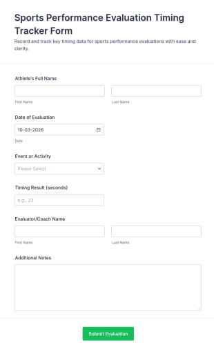 Sports Performance Evaluation Timing Tracker Form Template