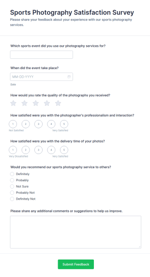 Sports Photography Satisfaction Survey Form Template