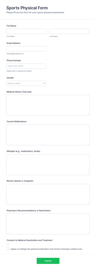 Sports Physical Form Template