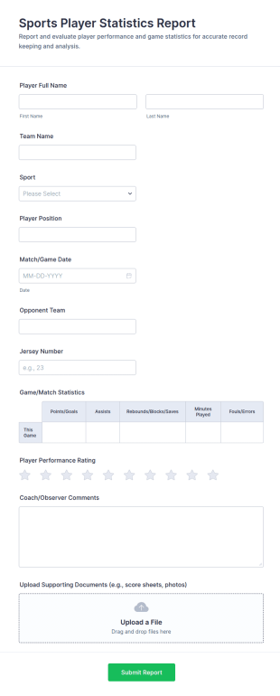 Sports Player Statistics Report Form Template