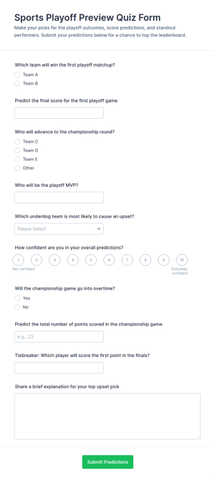 Sports Playoff Preview Quiz Form Template