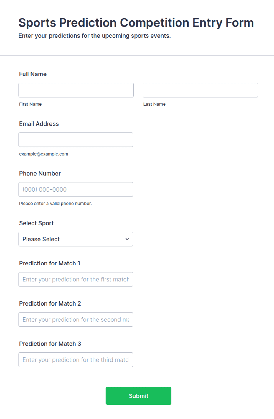 Esports Form Sports Prediction Competition Entry Form Template | Jotform