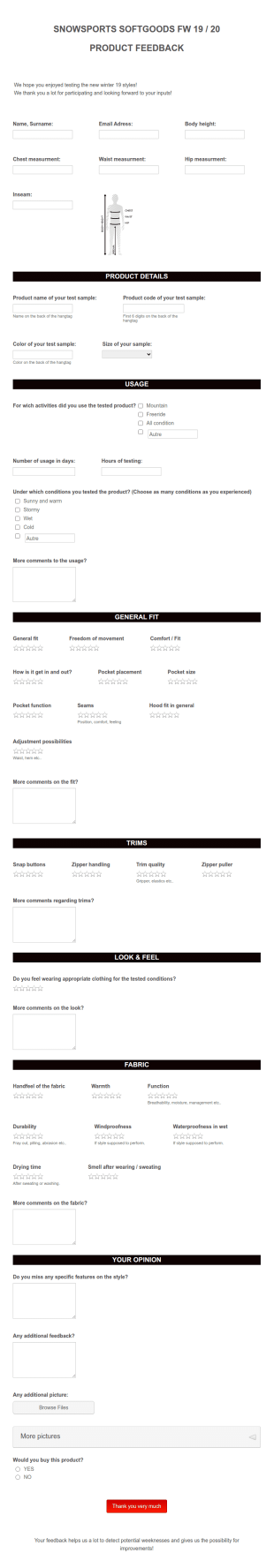 Sports Product Feedback Form Template
