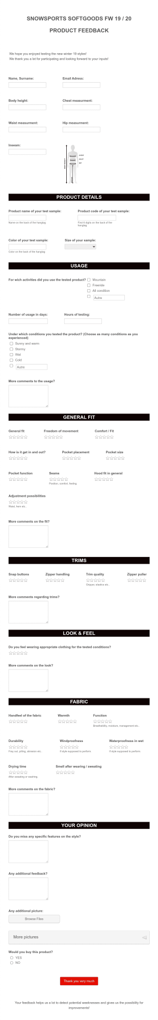 Sports Product Feedback Form Template