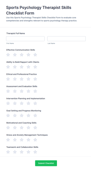 Sports Psychology Therapist Skills Checklist Form Template