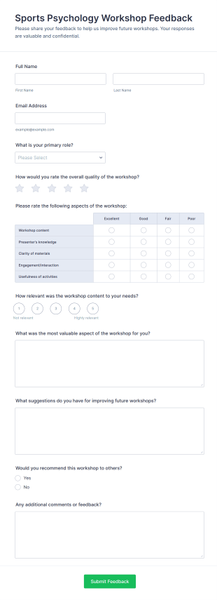 Sports Psychology Workshop Feedback Form Template
