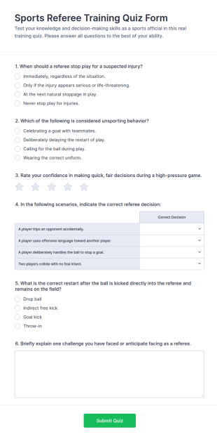 Sports Referee Training Quiz Form Template