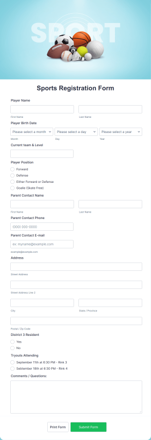 Sports Registration Form Template