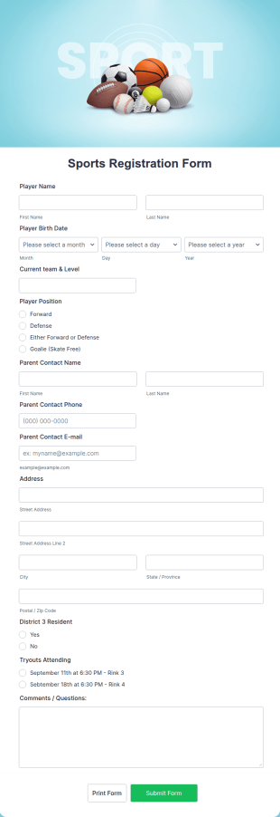 Sports Registration Form Template