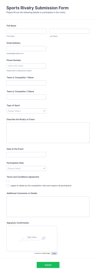 Sports Rivalry Submission Form Template