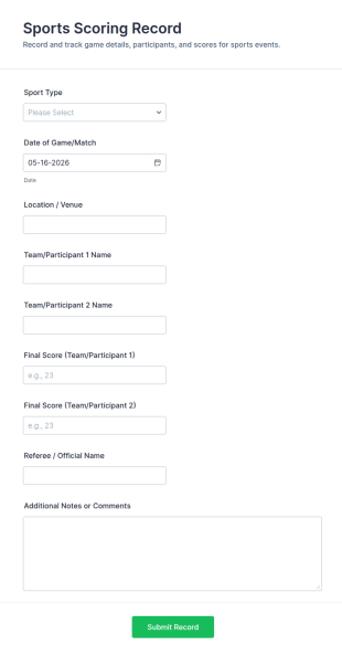 Sports Scoring Record Form Template