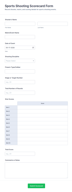 Sports Shooting Scorecard Form Template