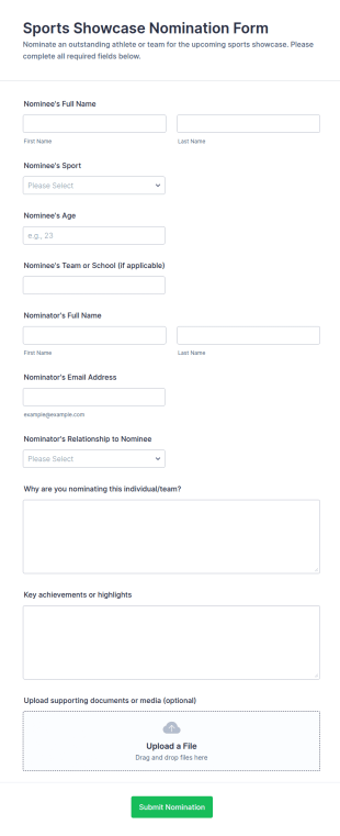 Sports Showcase Nomination Form Template