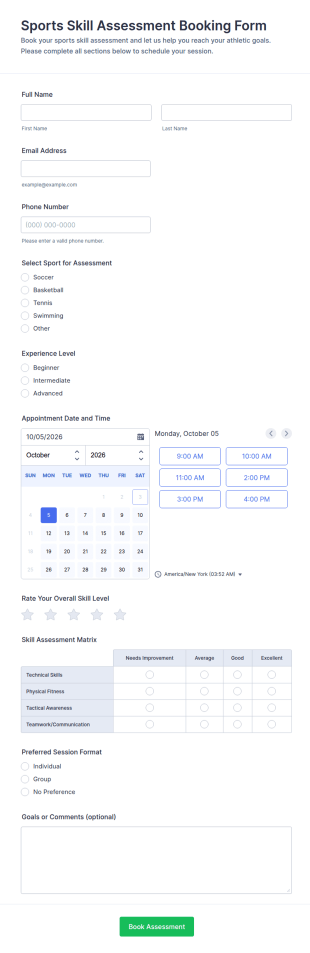 Sports Skill Assessment Booking Form Template