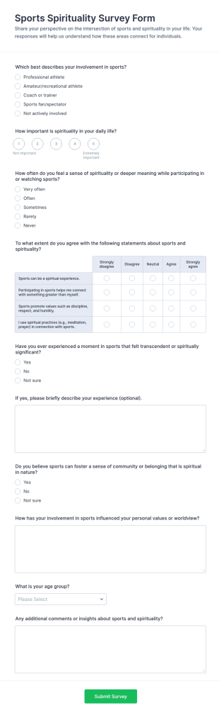 Sports Spirituality Survey Form Template