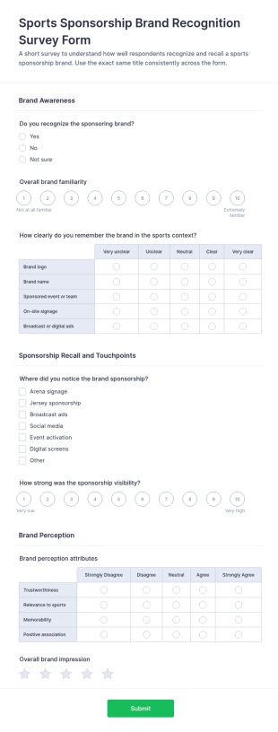 Sports Sponsorship Brand Recognition Survey Form Template