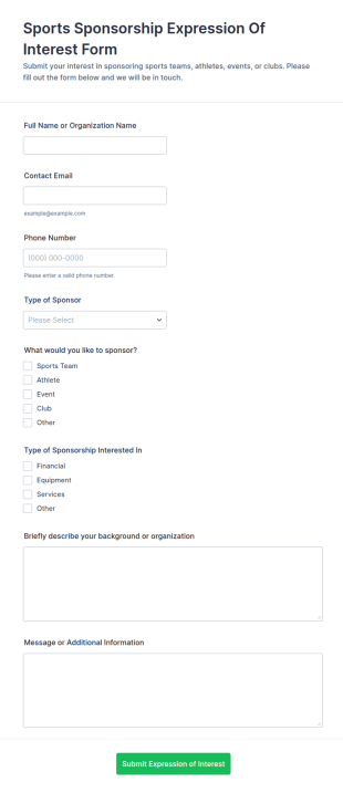 Sports Sponsorship Expression Of Interest Form Template