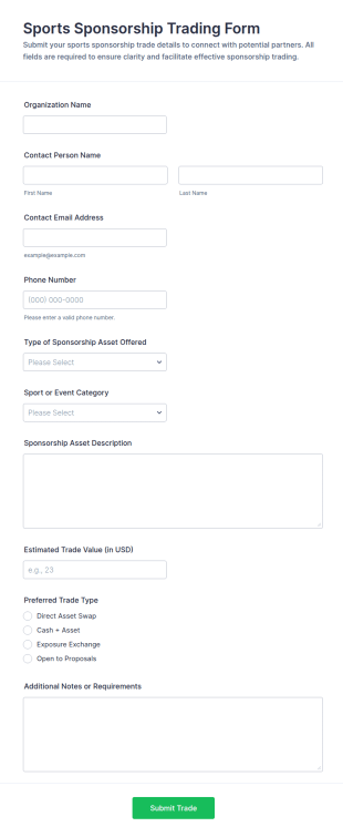 Sports Sponsorship Trading Form Template