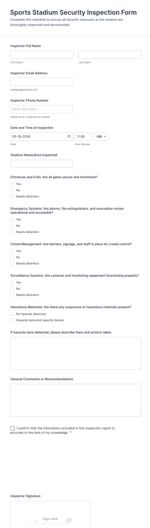 Sports Stadium Security Inspection Form Template