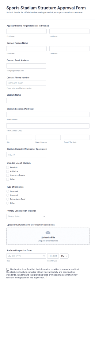 Sports Stadium Structure Approval Form Template