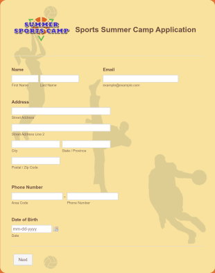 Sports Summer Camp Application Form Template