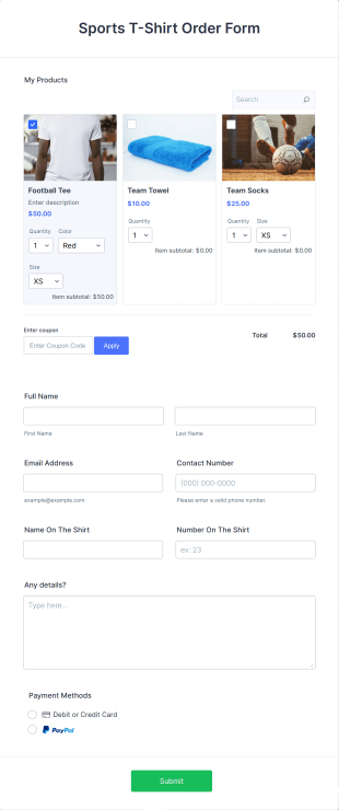 Sports T Shirt Order Form Template