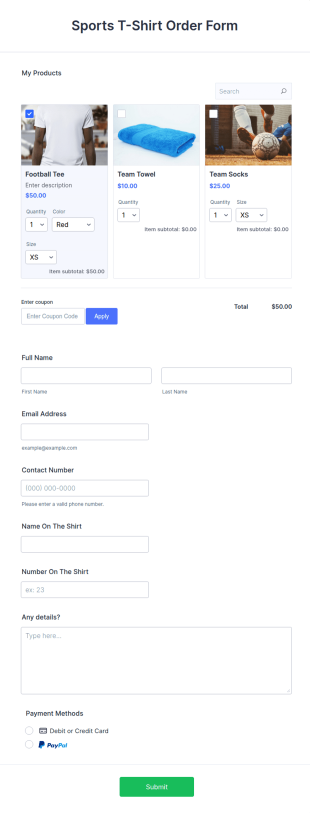Sports T Shirt Order Form Template