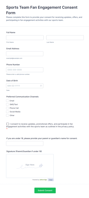 Sports Team Fan Engagement Consent Form Template