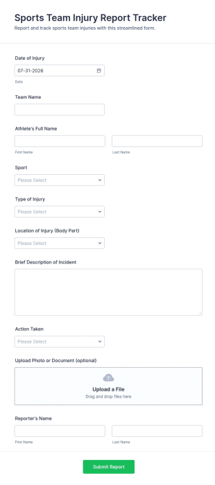 Sports Team Injury Report Form Template