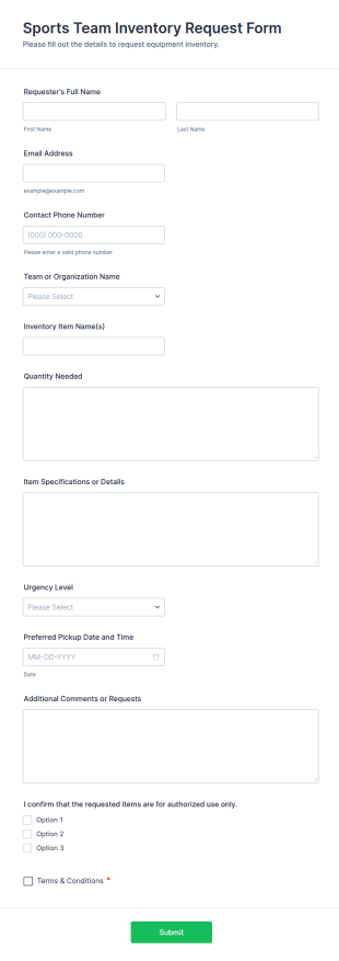 Sports Team Inventory Request Form Template